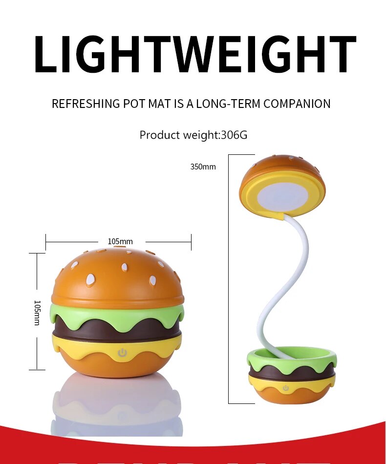 Burger Delight: Folding LED Night Lamp for Kids